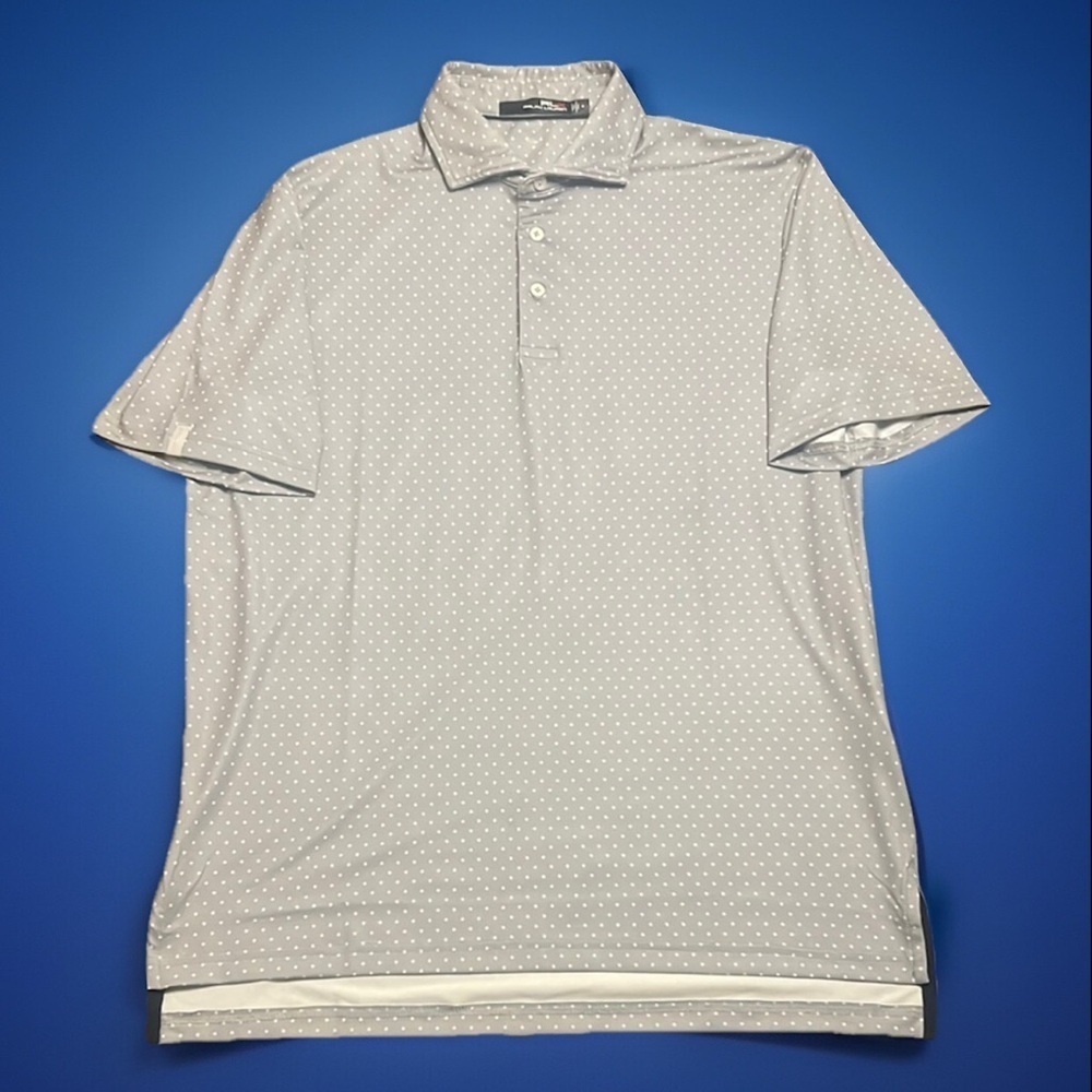 Ralph Lauren RLX Men's Gray White  Polka Dot Polo Shirt sz M Like New!
